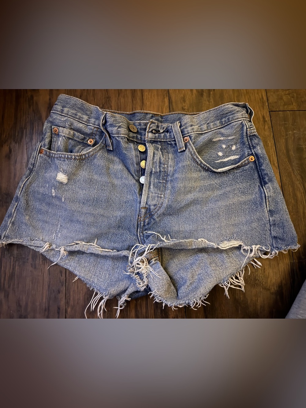 High-Rise Frayed Hem Denim Shorts - Blue